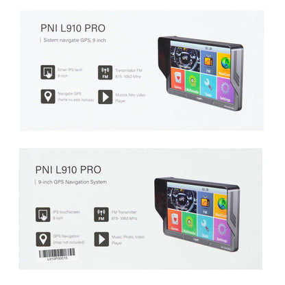 Sistem de navigatie GPS PNI L910 PRO cu parasolar, 9 inch, 800 MHz, 512MB DDR, 16GB memorie interna, FM transmitter, negru