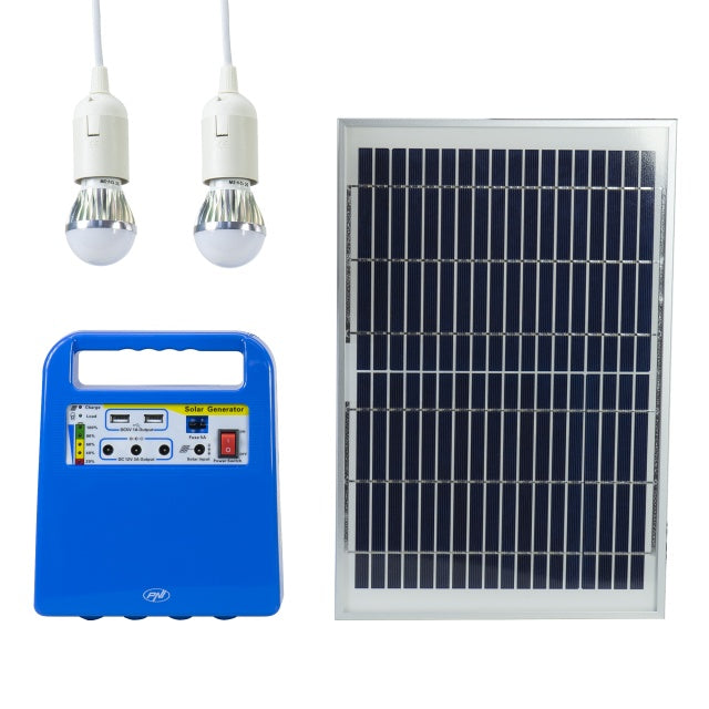 Sistem solar fotovoltaic PNI GreenHouse H01 30W cu acumulator 12V/7Ah, USB/Radio/MP3, 2 becuri LED