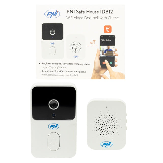 Sonerie video PNI Safe House IDB12, WiFi, vizibilitate noctura, IP54, acumulator incorporat, control din aplicatia Tuya