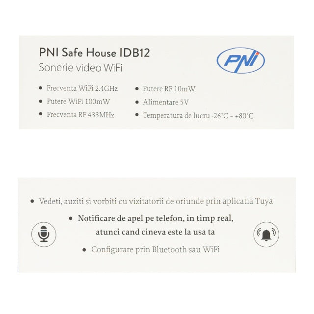 Sonerie video PNI Safe House IDB15 WiFi, vizibilitate noctura, IP54, acumulator incorporat, control din aplicatia Tuya