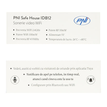 Sonerie video PNI Safe House IDB15 WiFi, vizibilitate noctura, IP54, acumulator incorporat, control din aplicatia Tuya