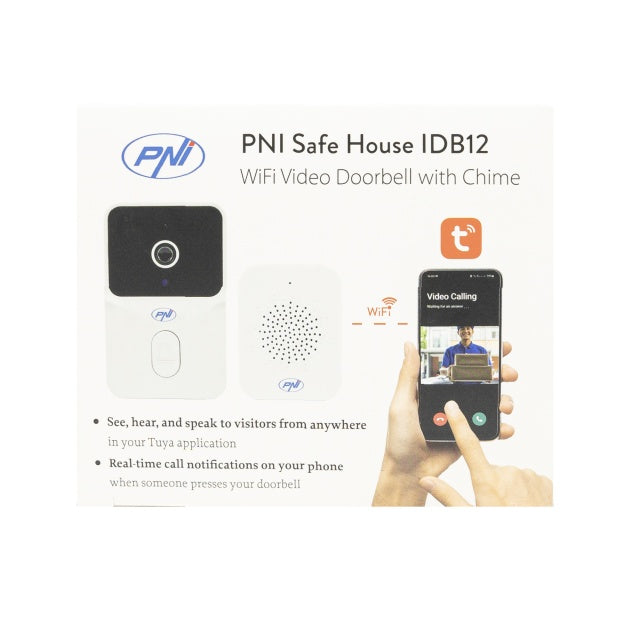 Sonerie video PNI Safe House IDB15 WiFi, vizibilitate noctura, IP54, acumulator incorporat, control din aplicatia Tuya