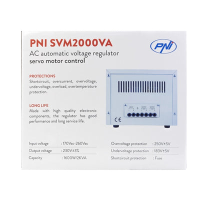 Stabilizator de tensiune PNI SVM2000VA cu servomotor, 1600W, 7.2A, iesire 230V