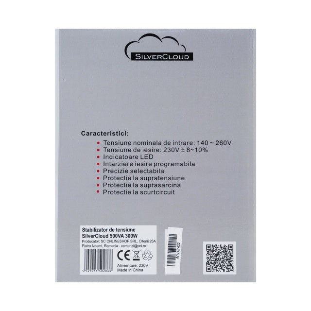 Stabilizator de tensiune SilverCloud 500VA 300W 2.3A