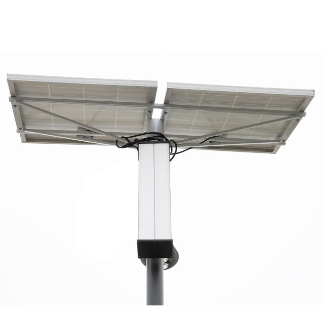 Stalp de iluminat stradal PNI SL802 cu doua panouri fotovoltaice 2 x 80W, proiector LED 2 x 30W, acumulator 60Ah si stalp de montaj lungime 6 metri