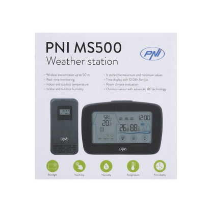 Statie meteo PNI MS500 cu senzor extern fara fir, afiseaza temperatura si umiditatea interioara si exterioara, memorie valori climaterice minime si maxime