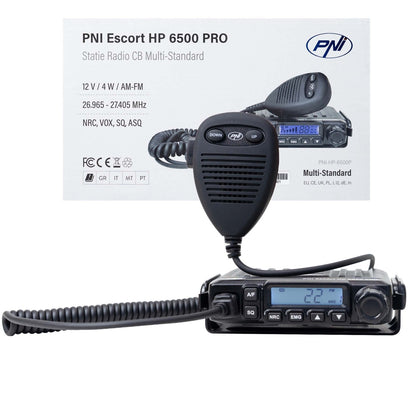 Statie radio CB PNI Escort HP 6500 PRO, multi-standard, VOX, NRC, 4W, AM-FM, 12V, SQ, ASQ, mufa de bricheta inclusa