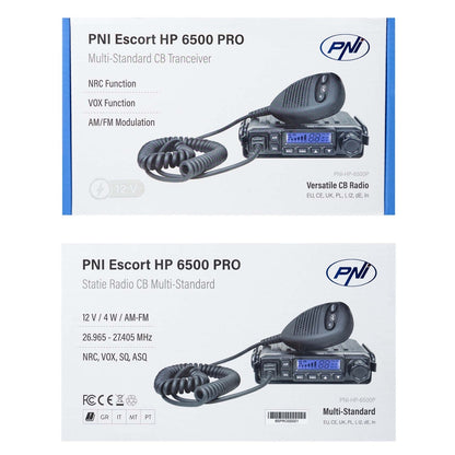 Statie radio CB PNI Escort HP 6500 PRO, multi-standard, VOX, NRC, 4W, AM-FM, 12V, SQ, ASQ, mufa de bricheta inclusa