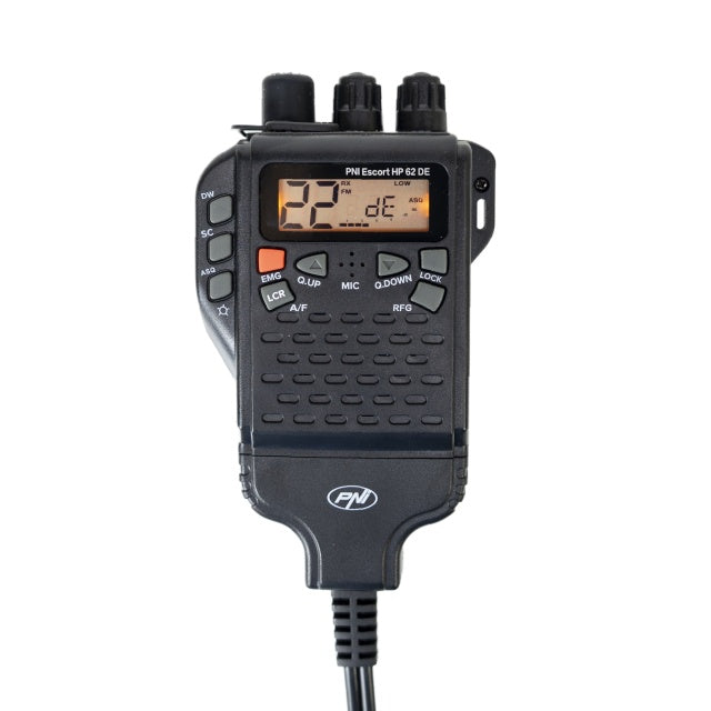 Statie radio CB portabila PNI Escort HP 62DE German version, multi standard, 4W, 12V, AM-FM, ASQ reglabil pe 5 niveluri, RF Gain pe 9 niveluri, Dual Watch, Scan, Lock