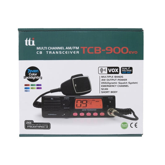 Statie radio CB TTi TCB-900 EVO, DSS, SQ, Dual Watch, Mic Gain, 12V-24V, conector dongle Bluetooth
