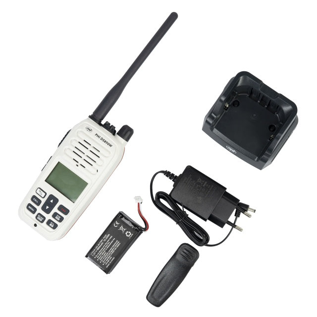 Statie radio maritima portabila PNI DS890W, 88 canale, 10 canale meteo, Squelch reglabil, Roger Beep, Dual Watch, Scan, Call, NRC, acumulator 1800mAh, IP67