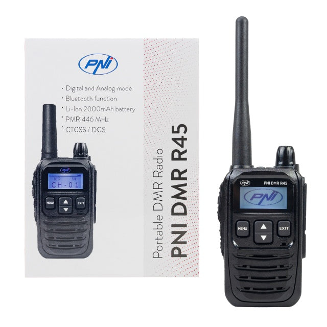 Statie radio portabila PNI DMR R45, digital si analogic, 446MHz, 16 canale digitale si 99 canale analogice, functie inregistrare voce, baterie Li-Ion 2000mAh