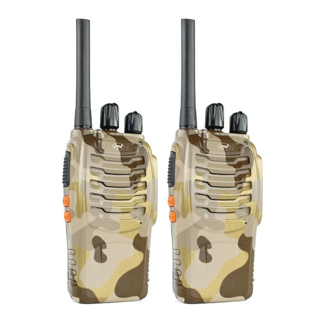 Statie radio portabila PNI PMR R40 Camo, set cu 2 buc, 0.5W, 16 canale programabile, 16 PMR si tonuri 50 CTCSS si 104 DCS, ASQ, TOT, monitor, programabila, acumulatori 1200mAh, incarcatoare si casti i