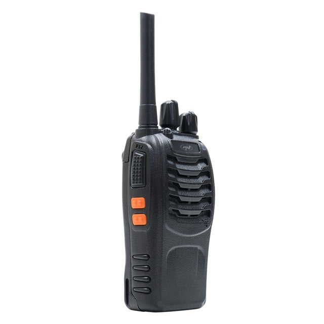 Statie radio portabila PNI PMR R40 PRO, set cu 2 buc, 0.5W, 16 canale programabile, 16 PMR si tonuri 50 CTCSS si 104 DCS, ASQ, TOT, monitor, programabila, acumulatori 1200mAh, incarcatoare si casti in