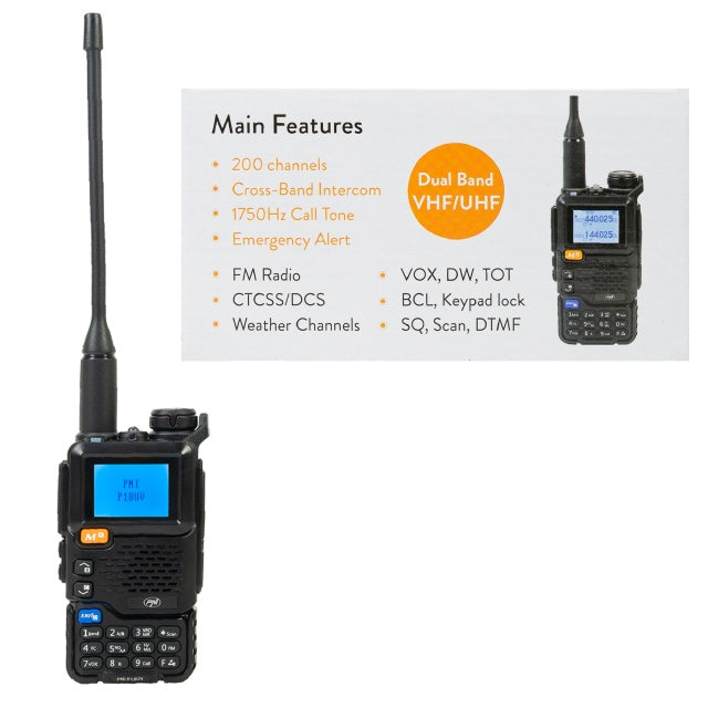 Statie radio portabila VHF/UHF PNI P18UV, dualband, 144-146MHz si 430-440MHz, 200CH, VOX, Scan, Radio FM, Li-Ion 2200 mAh