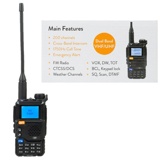 Statie radio portabila VHF/UHF PNI P18UV, dualband, 144-146MHz si 430-440MHz, 200CH, VOX, Scan, Radio FM, Li-Ion 2200 mAh