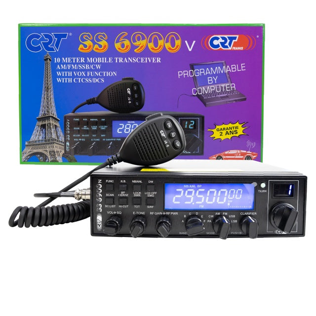 Statie radioamatori CRT SS 6900 VOX CB, AM, FM, USB, SSB, CW, PA, 28-29.7Mhz, ASQ, RF Gain, Roger Beep, 12V, programabil