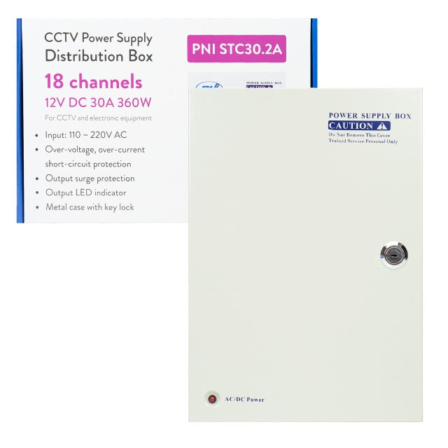 Sursa alimentare CCTV PNI STC30.2A in cutie metalica 12V 30A 360W, 18 iesiri