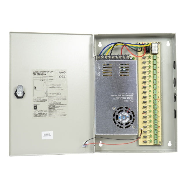 Sursa alimentare CCTV PNI STC30.2A in cutie metalica 12V 30A 360W, 18 iesiri