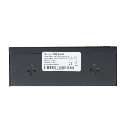 Switch PNI SW08 cu 8 porturi 10/100 Mbps, carcasa metalica, fara ventilator, plug & play, protectie fulger 4KV