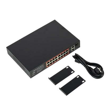 Switch POE PNI SWPOE162, 16 porturi POE 100 Mbps, 2 porturi UP Link 1000 Mbps, 1 port SFP 1000Mbps, 240W, functie AI Extend pana la 250m, protectie fulger 4kV