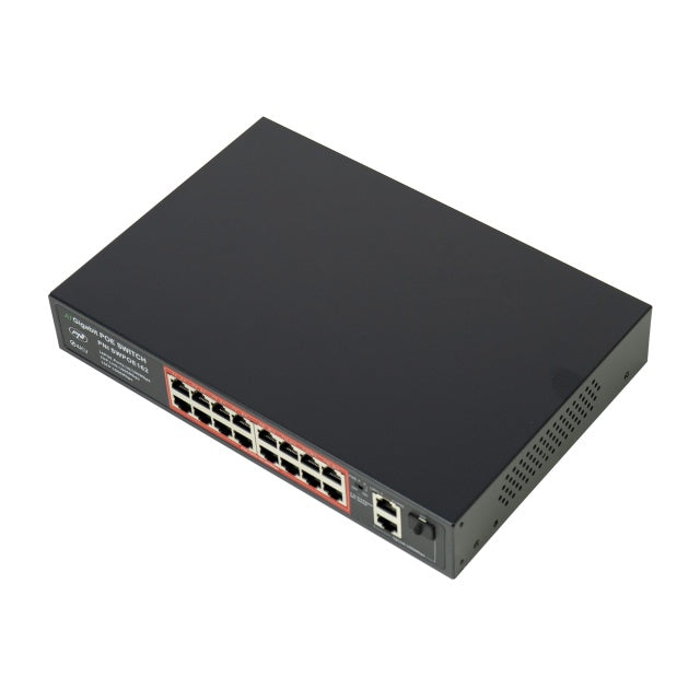 Switch POE PNI SWPOE162, 16 porturi POE 100 Mbps, 2 porturi UP Link 1000 Mbps, 1 port SFP 1000Mbps, 240W, functie AI Extend pana la 250m, protectie fulger 4kV