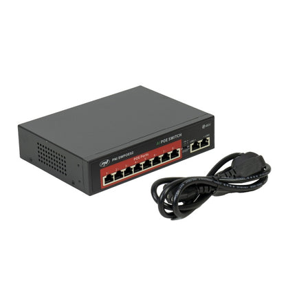 Switch POE PNI SWPOE82, 8 porturi POE 100 Mbps si 2 porturi UP Link 100 Mbps, 120W, functie AI Extend pana la 250m, protectie fulger 4kV