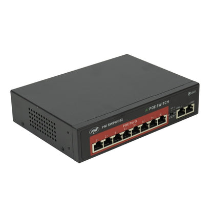 Switch POE PNI SWPOE82, 8 porturi POE 100 Mbps si 2 porturi UP Link 100 Mbps, 120W, functie AI Extend pana la 250m, protectie fulger 4kV