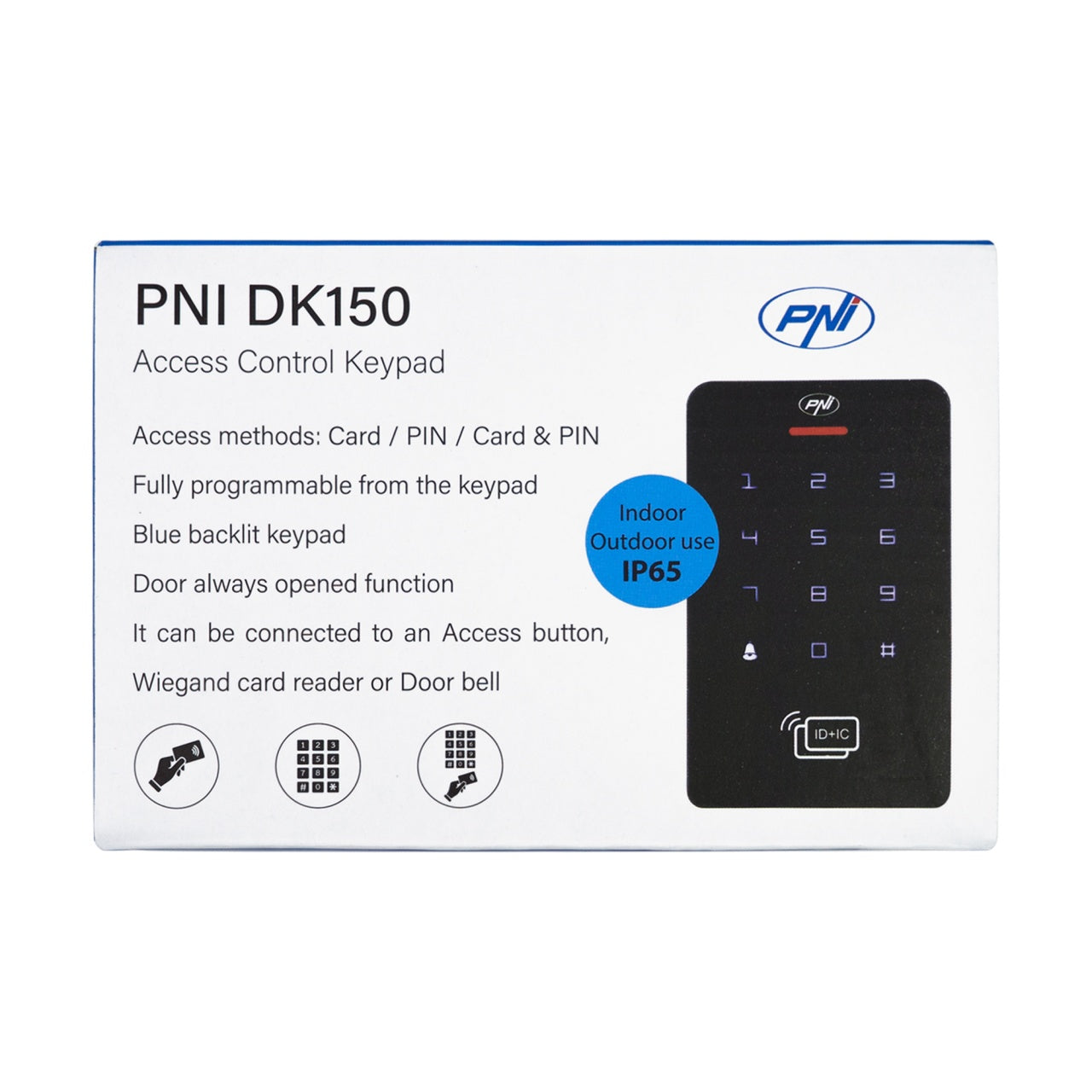 Tastatura control acces PNI DK150 stand alone, deblocare cu PIN, card RFID, IP65, negru