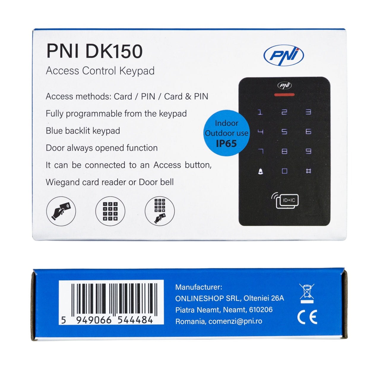 Tastatura control acces PNI DK150 stand alone, deblocare cu PIN, card RFID, IP65, negru