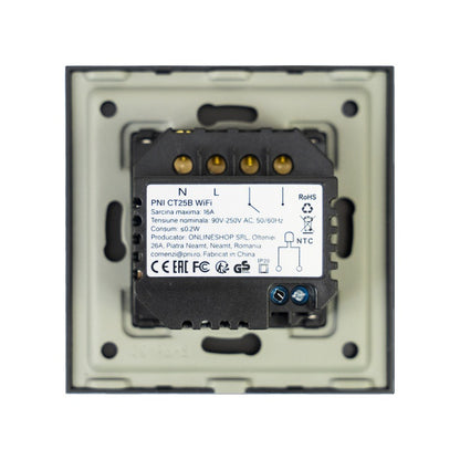 Termostat inteligent PNI CT25B WiFi pentru centrala termica pe gaz, montaj incastrat, 16A, control din aplicatia Tuya Smart, programare zilnica, mod manual/automat, culoare negru