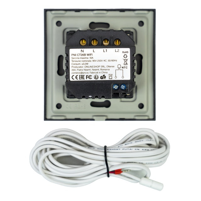 Termostat inteligent PNI CT26B WiFi incalzire in pardoseala electrica sau grup pompare, senzor pardoseala inclus, 10A, montaj incastrat, control din aplicatia Tuya Smart, programare zilnica, mod manua