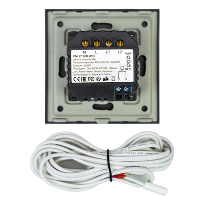 Termostat inteligent PNI CT26B WiFi incalzire in pardoseala electrica sau grup pompare, senzor pardoseala inclus, 10A, montaj incastrat, control din aplicatia Tuya Smart, programare zilnica, mod manua