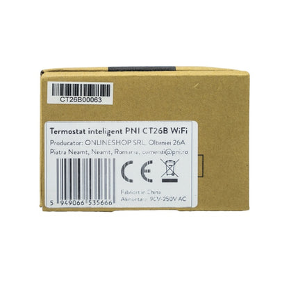Termostat inteligent PNI CT26B WiFi incalzire in pardoseala electrica sau grup pompare, senzor pardoseala inclus, 10A, montaj incastrat, control din aplicatia Tuya Smart, programare zilnica, mod manua