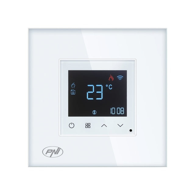 Termostat inteligent PNI CT26W WiFi incalzire in pardoseala electrica sau grup pompare, senzor pardoseala inclus, montaj incastrat, control din aplicatia Tuya Smart, programare zilnica, mod manual/aut