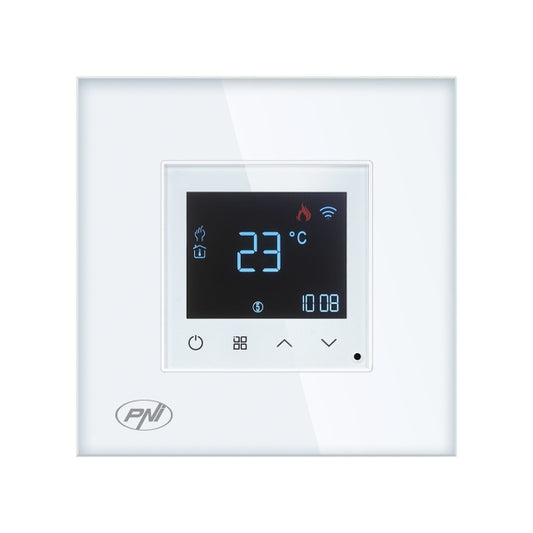 Termostat inteligent PNI CT26W WiFi incalzire in pardoseala electrica sau grup pompare, senzor pardoseala inclus, montaj incastrat, control din aplicatia Tuya Smart, programare zilnica, mod manual/aut
