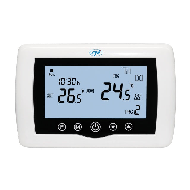 Termostat inteligent PNI CT400 fara fir, cu WiFi, controleaza 1 centrala si 2 zone diferite, parter etaj prin Internet, pentru centrale termice, pompe, electrovalve, APP TuyaSmart, histerezis 0.2 grad