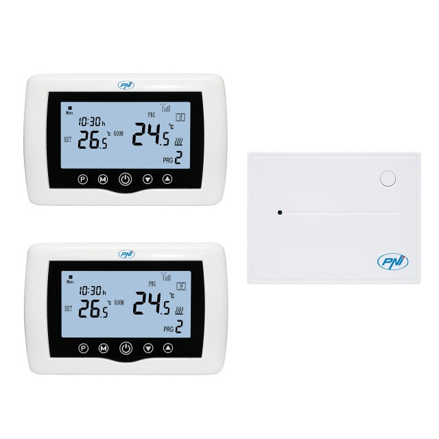 Termostat inteligent PNI CT400 fara fir, cu WiFi, controleaza 1 centrala si 2 zone diferite, parter etaj prin Internet, pentru centrale termice, pompe, electrovalve, APP TuyaSmart, histerezis 0.2 grad