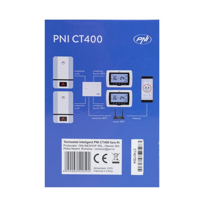 Termostat inteligent PNI CT400 fara fir, cu WiFi, controleaza 1 centrala si 2 zone diferite, parter etaj prin Internet, pentru centrale termice, pompe, electrovalve, APP TuyaSmart, histerezis 0.2 grad