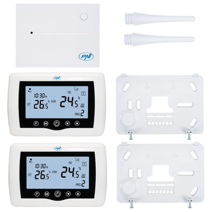 Termostat inteligent PNI CT400 fara fir, cu WiFi, controleaza 1 centrala si 2 zone diferite, parter etaj prin Internet, pentru centrale termice, pompe, electrovalve, APP TuyaSmart, histerezis 0.2 grad