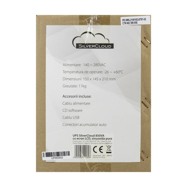 UPS SilverCloud 850VA cu ecran LCD sinusoida pura pentru centrale termice