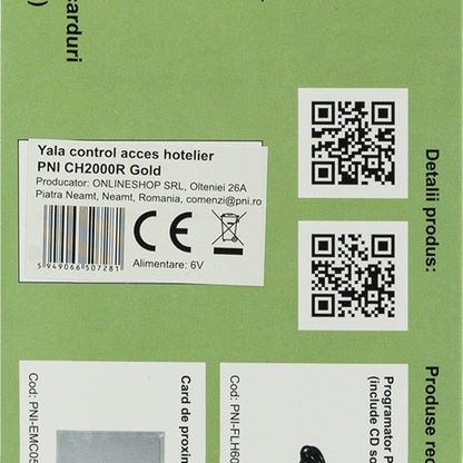 Yala control acces hotelier PNI CH2000R Gold cu cititor de card deschidere pe partea dreapta