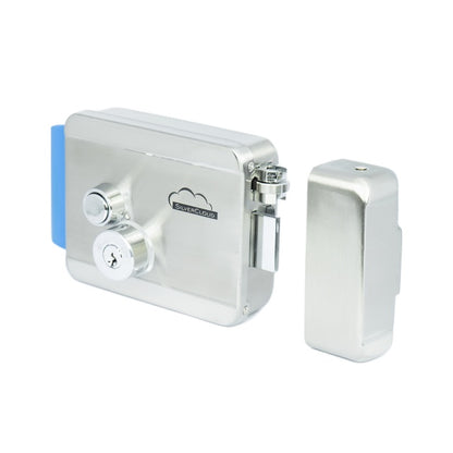 Yala electromagnetica SilverCloud YE910, 12V, din inox, cu butuc dublu si buton, Fail Secure NO, compatibila cu sisteme de control acces