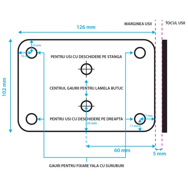 Yala electromagnetica SilverCloud YL500 cu butuc, deschidere pe partea stanga, Fail Secure NO