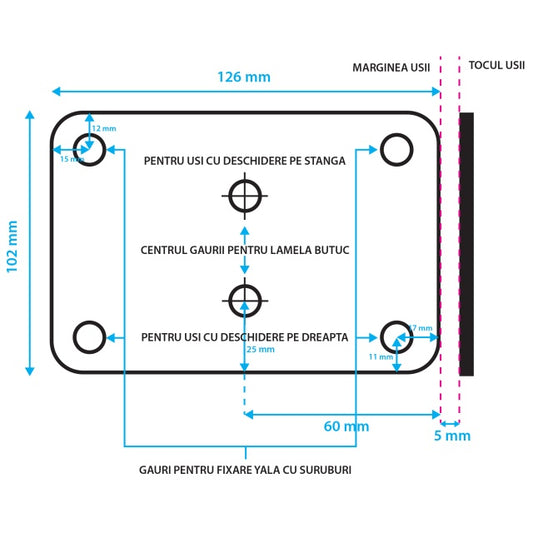 Yala electromagnetica SilverCloud YL500 cu butuc, deschidere pe partea stanga, Fail Secure NO