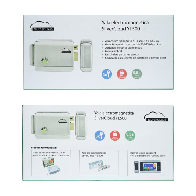 Yala electromagnetica SilverCloud YL500 cu butuc, deschidere pe partea stanga, Fail Secure NO