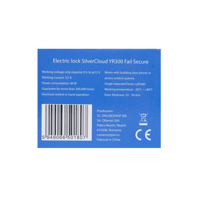 Yala electromagnetica SilverCloud YR300 cu butuc, cu deschidere pe partea dreapta, Fail Secure NO
